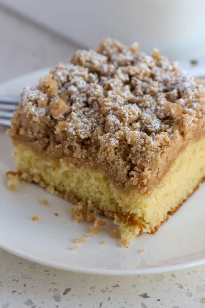 A slice of New York Style crumb cake. 