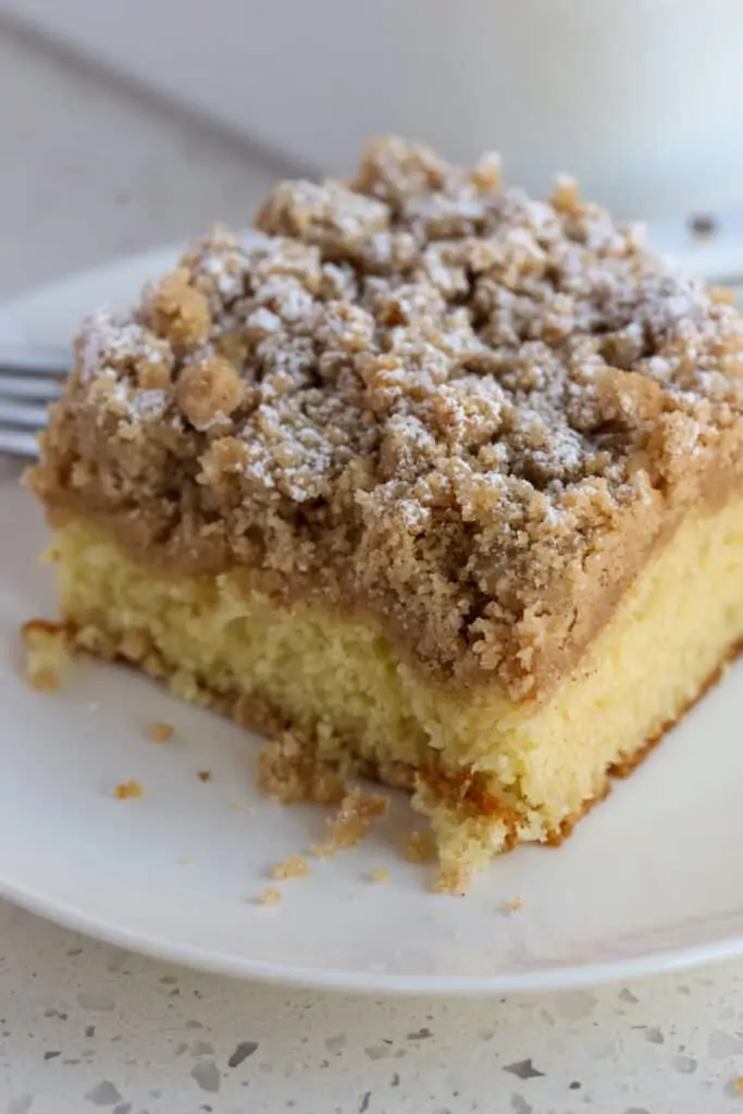 A slice of New York Style crumb cake. 