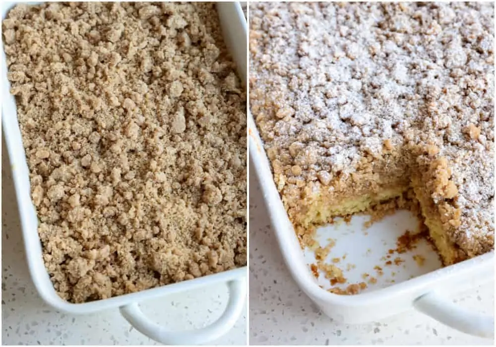 Add the crumbs and bake for for 45 minutes or until a toothpick inserted in the center comes out clean. 