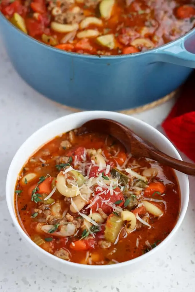 A bowl full of Italian Sausage Soup.