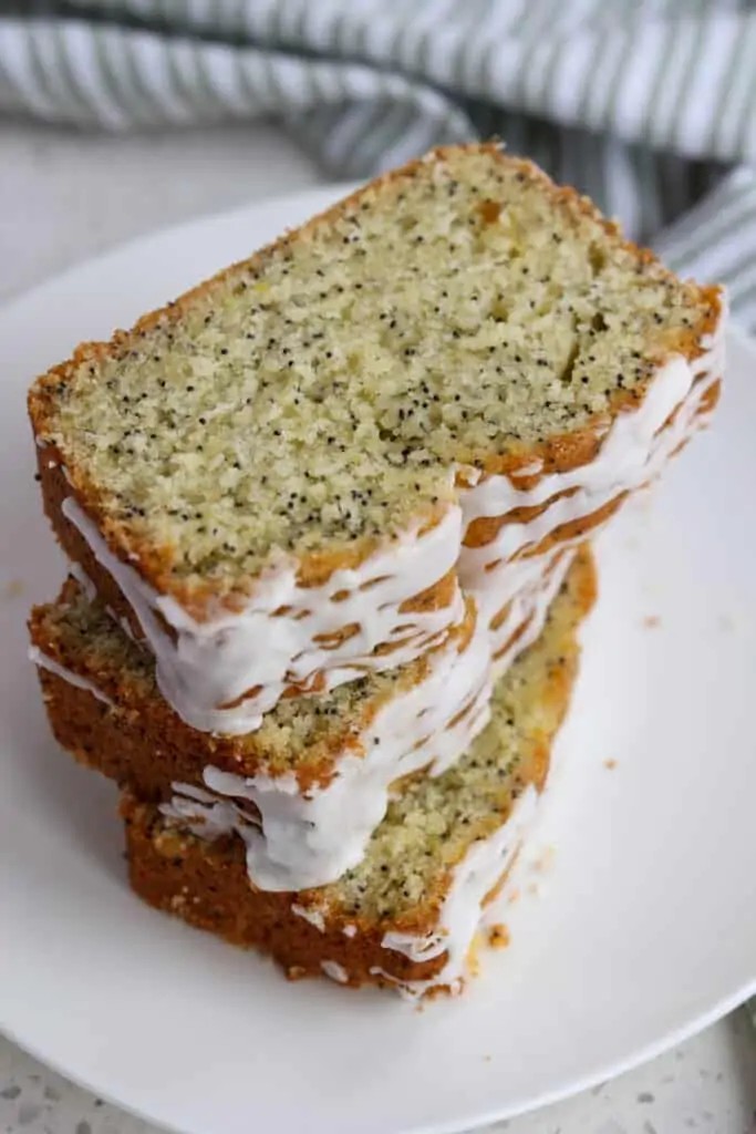 A stack of fresh baked Lemon Poppy Seed Bread