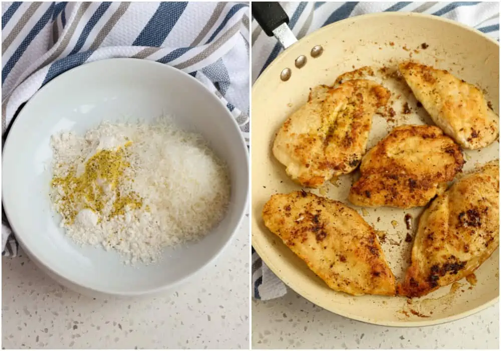 Lightly bread the chicken and pan fry in a little olive oil. 