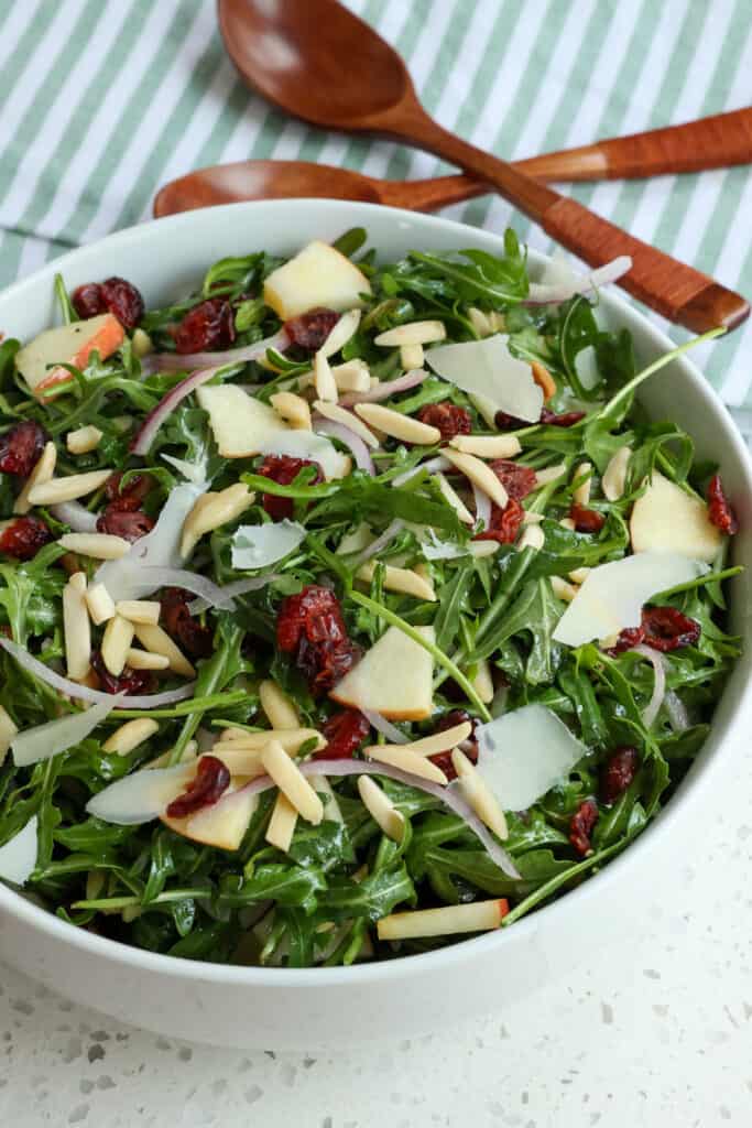 Arugula Salad with slivered almonds, apples, and cranberries.