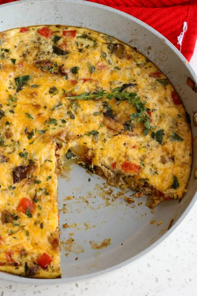 A baked sliced egg frittata with a 