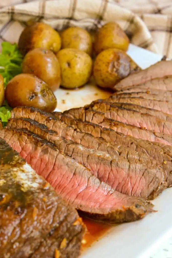Thin slices of pan seared London Broil. 