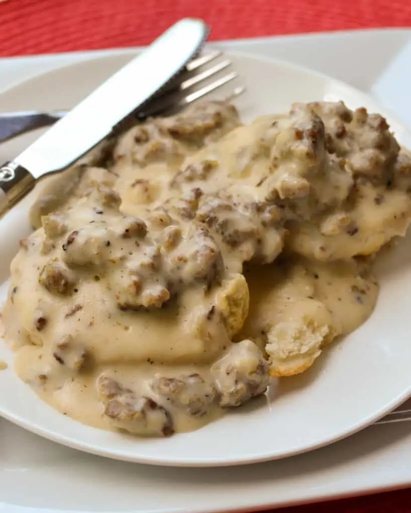 Sausage gravy and biscuits