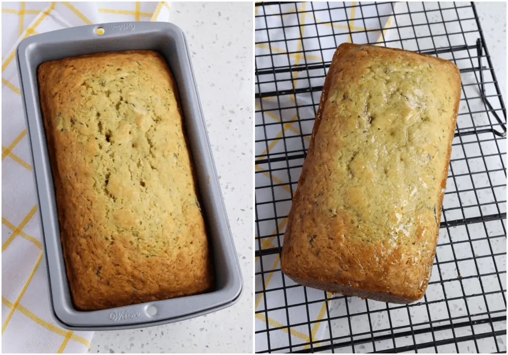 Bake the bread until a toothpick inserted in the center comes out clean. 