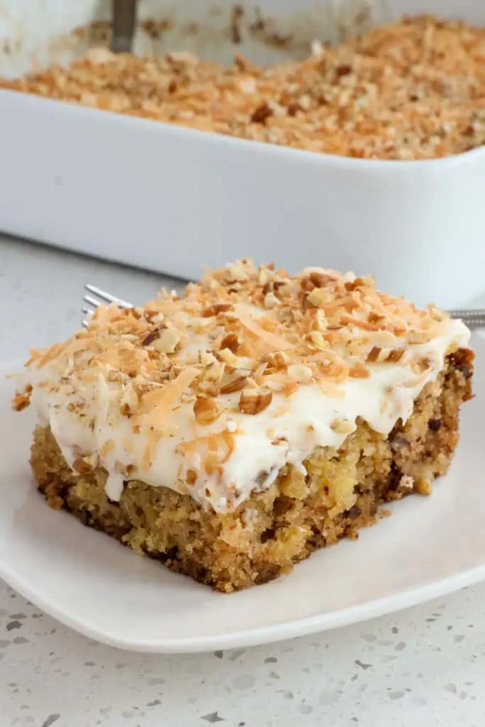 Pineapple cake with cream cheese frosting.  