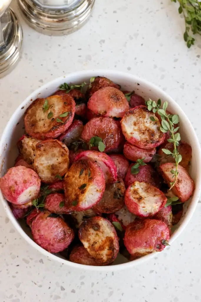 A bowl full of fresh roasted radishes
