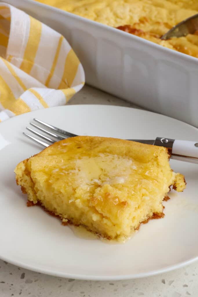 Southern Spoon Bread with butter and honey. 