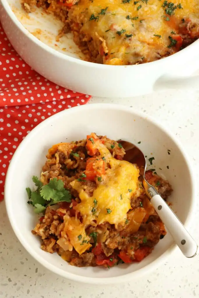 Easy and quick ground beef and bell pepper casserole. 