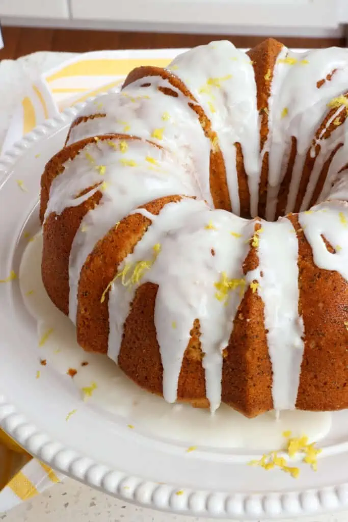 A made from scratch Lemon Poppy Seed Cake with a two ingredient lemon glaze. 
