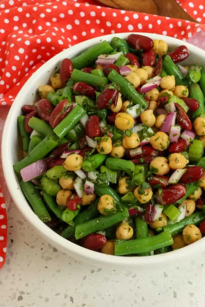Prepare this Three bean Salad up to 3 days in advance and let the flavor of the oil and vinegar dressing marinated the beans.