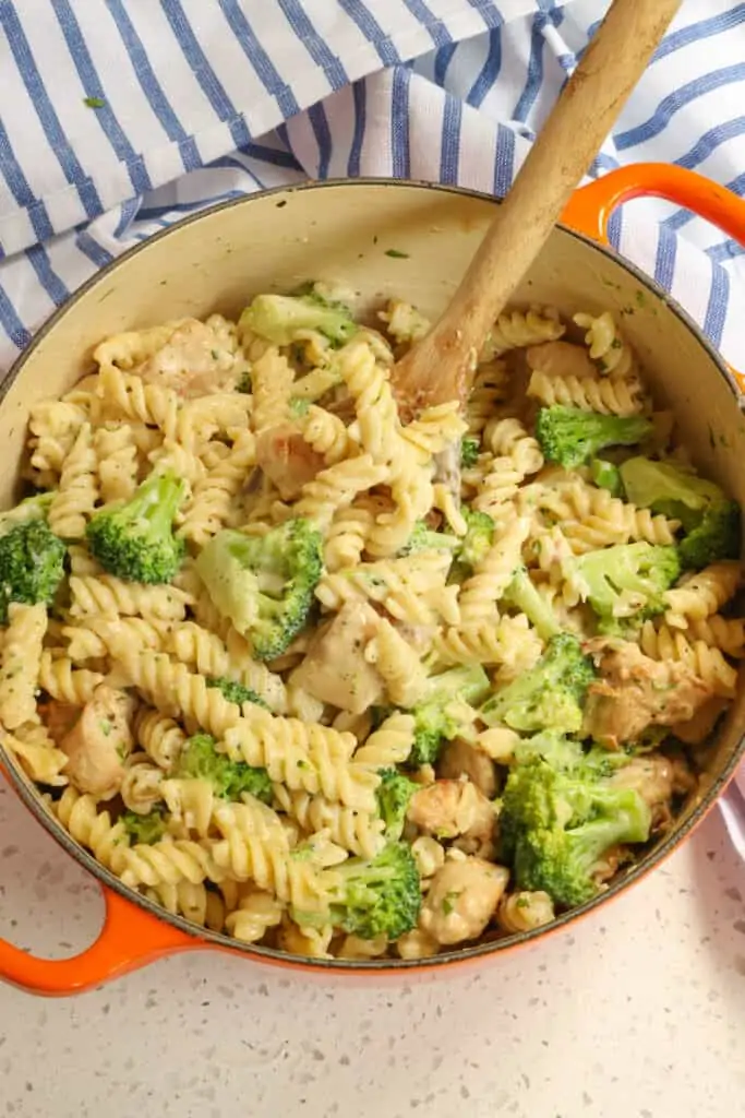 This Chicken Broccoli Alfredo is best enjoyed as soon as it is prepared while the sauce is warm and not soaked into the pasta.