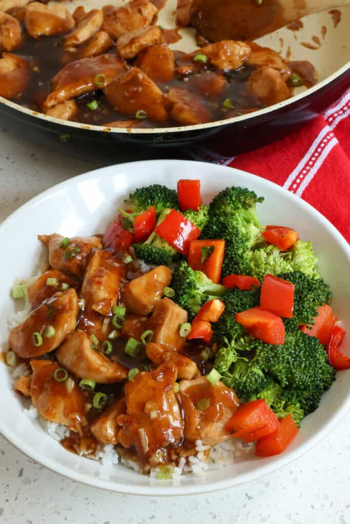 Serve teriyaki chicken over white or brown rice with your favorite vegetables.  