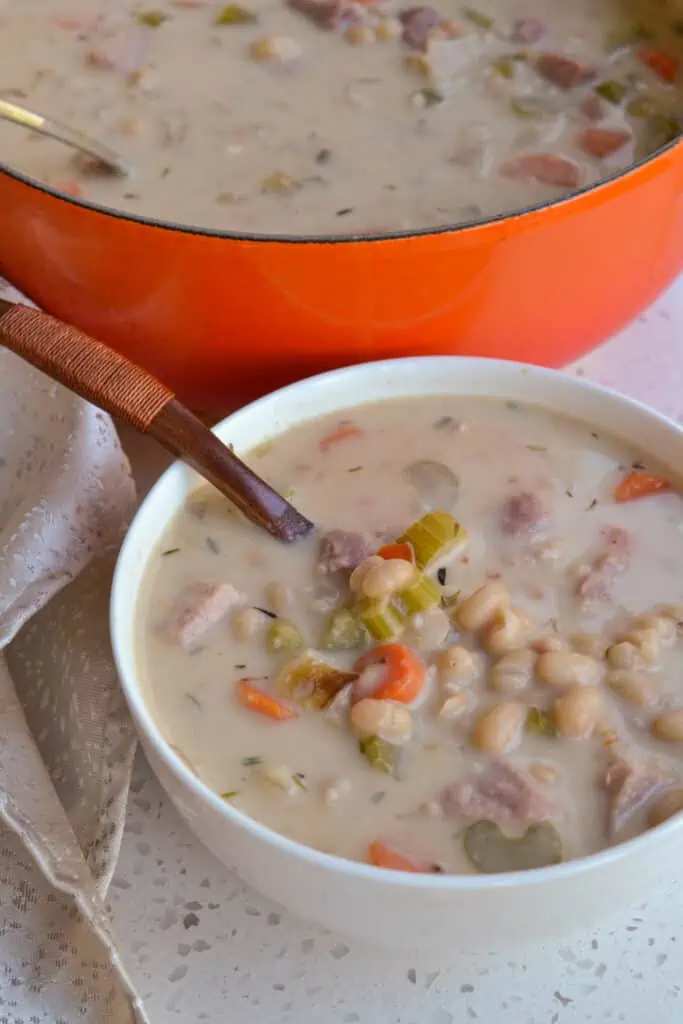 Being quick and easy makes ham and bean soup one of my favorite fall and winter weeknight meals. Serve it up in big bowls with fresh corn muffins or cornbread. 