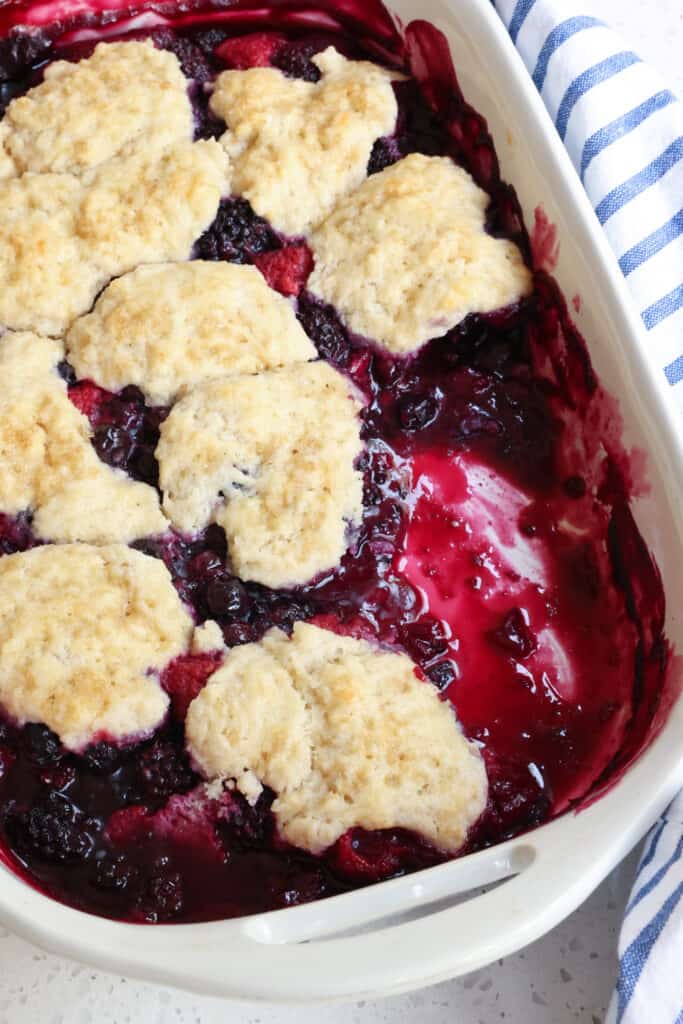 Bake in a preheated oven for about 45 minutes or until the dough is golden brown and the fruit is bubbling.