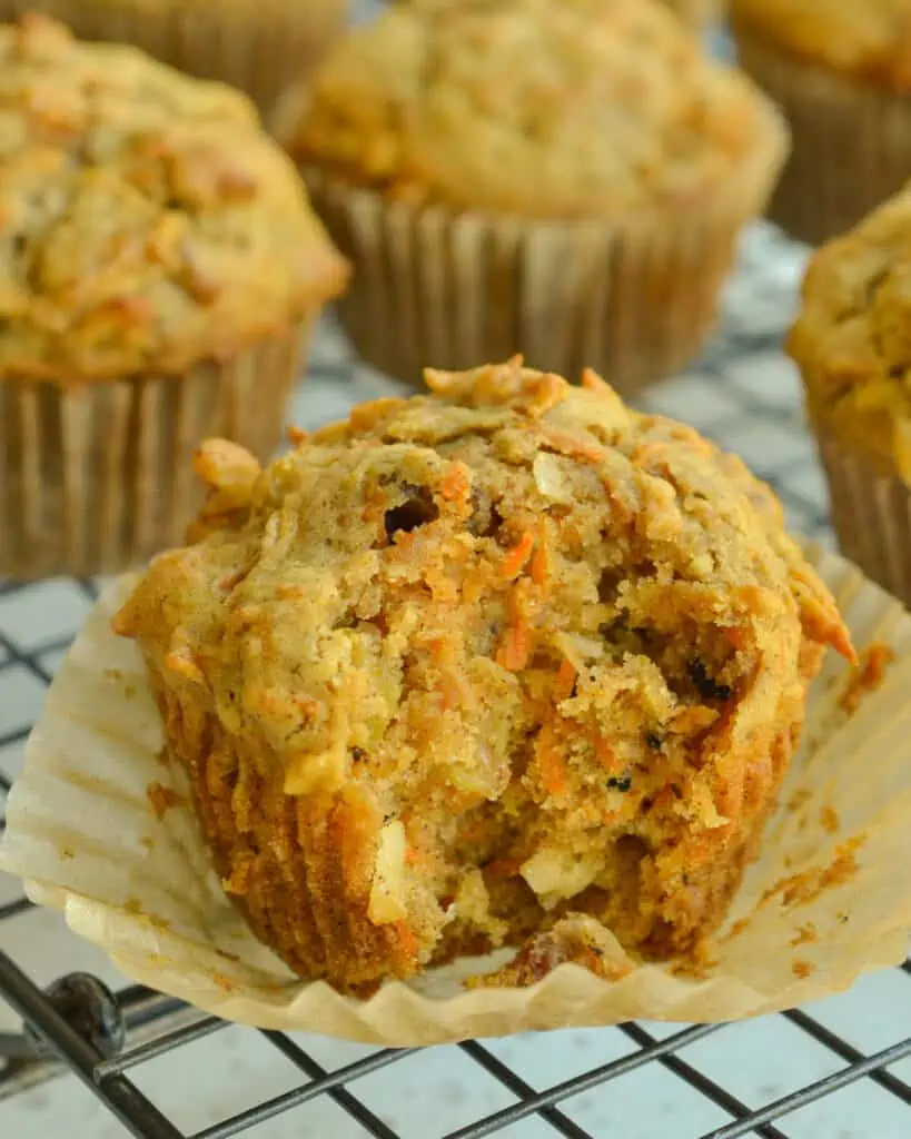 These moist, delectable and easy to make Morning Glory Muffins are loaded with carrots, raisins, walnuts, and coconut almost like a little mini carrot cake. 