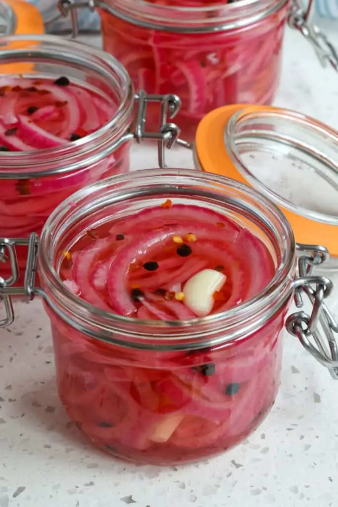 Quick pickled red onions are so easy to make and they add flavor and texture to so many dishes.