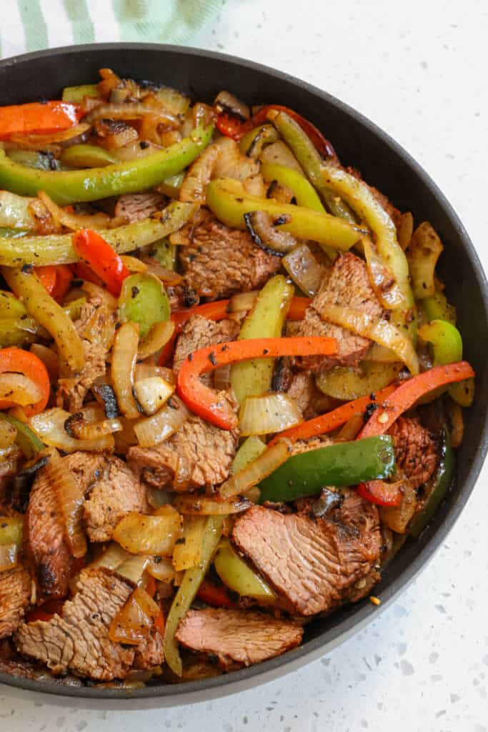 Hands on time is less than 30 minutes for a dish with authentic fajita flavor. Serve with charred flour tortillas, fresh limes, and a side of beans and rice.