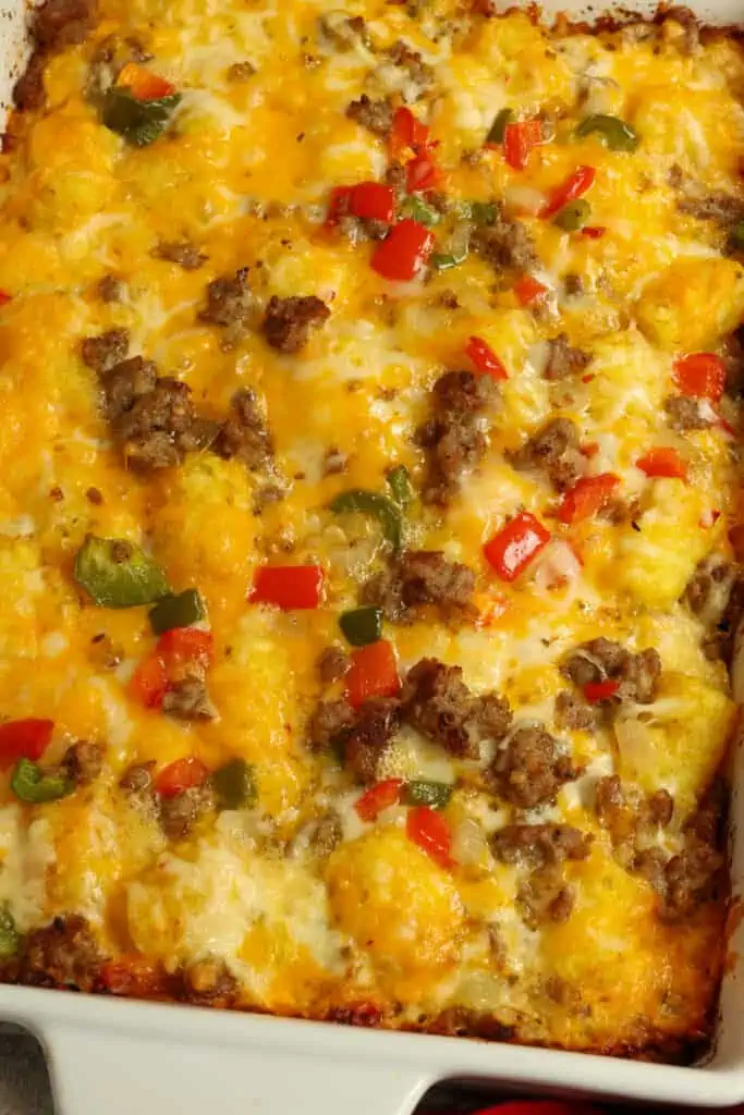 Delicious and easy Tater Tot Breakfast casserole is the perfect make ahead crowd pleaser. 