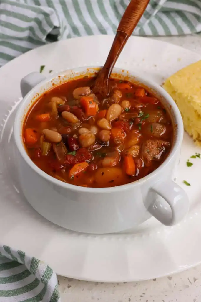This comforting 15 bean soup is full of vibrant color and hearty wholesome vegetables.  It is sure to warm both your bones and your soul.  