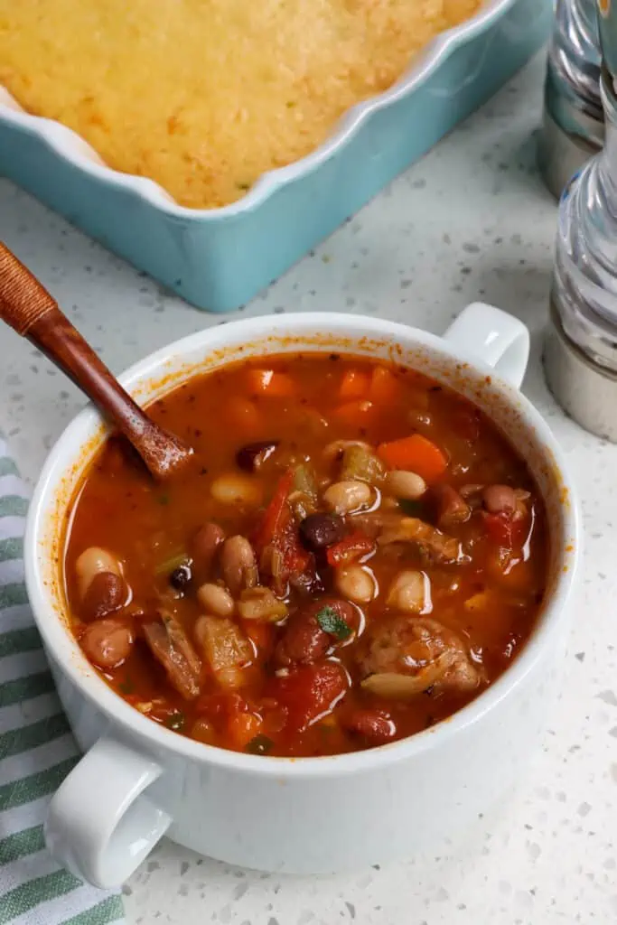 Delicious and easy 15 bean soup with carrots, onions, and celery.  