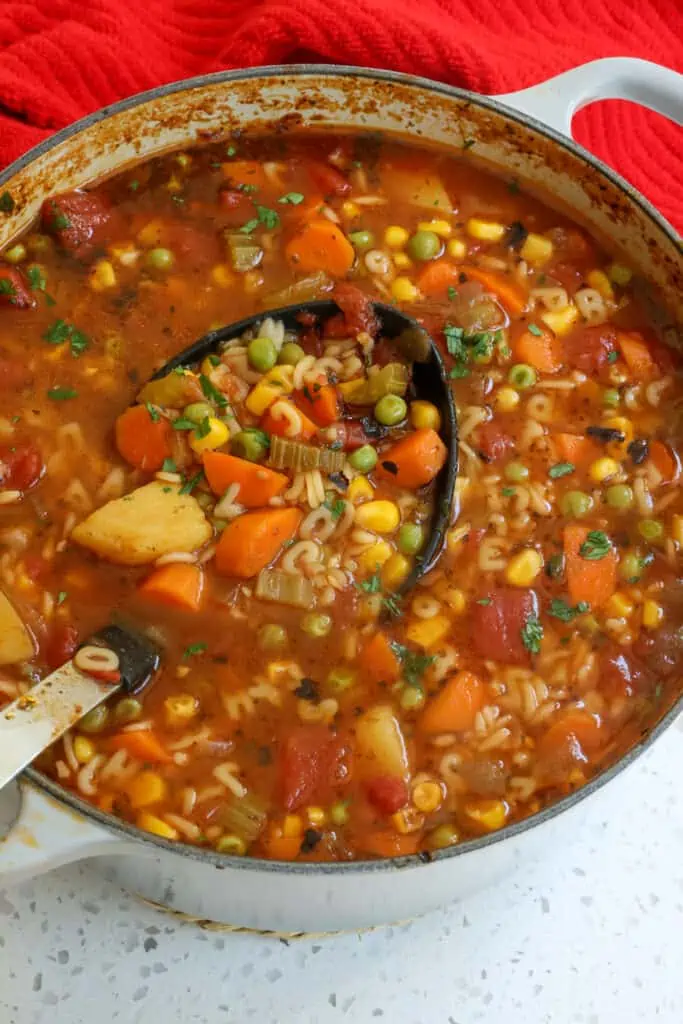 This homemade Alphabet Soup combine fresh vegetables, Italian seasoning, tomatoes, and alphabet noodles into a tasty fun soup. 