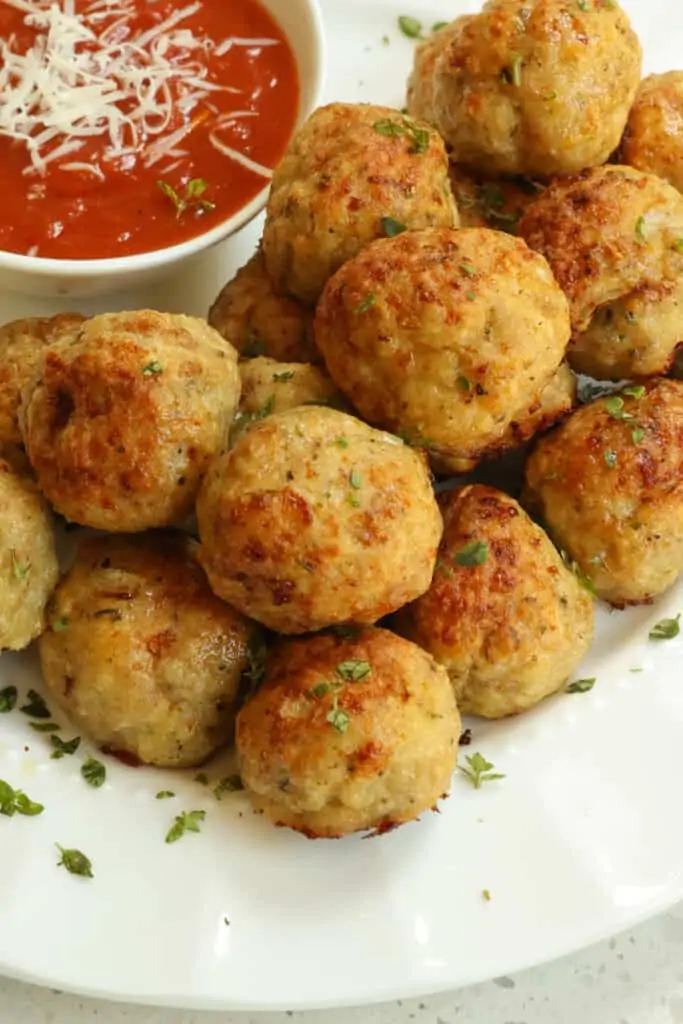 Add chicken meatballs to casseroles, soups, meatball subs. and pasta.  Or simply enjoy them as an appetizer served with warm marinara or your favorite sauce.  
