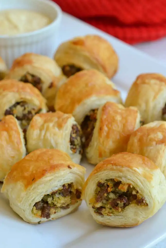 These easy sausage rolls are one of our favorites and we enjoy them as an appetizer, lunch or snack. 