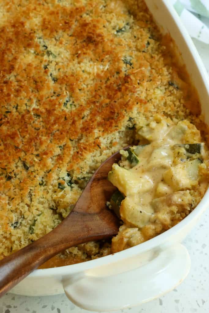 This popular casserole brings out the best in summer zucchini and makes a great side dish for grilled chicken, fish, steak, and pork tenderloin. 