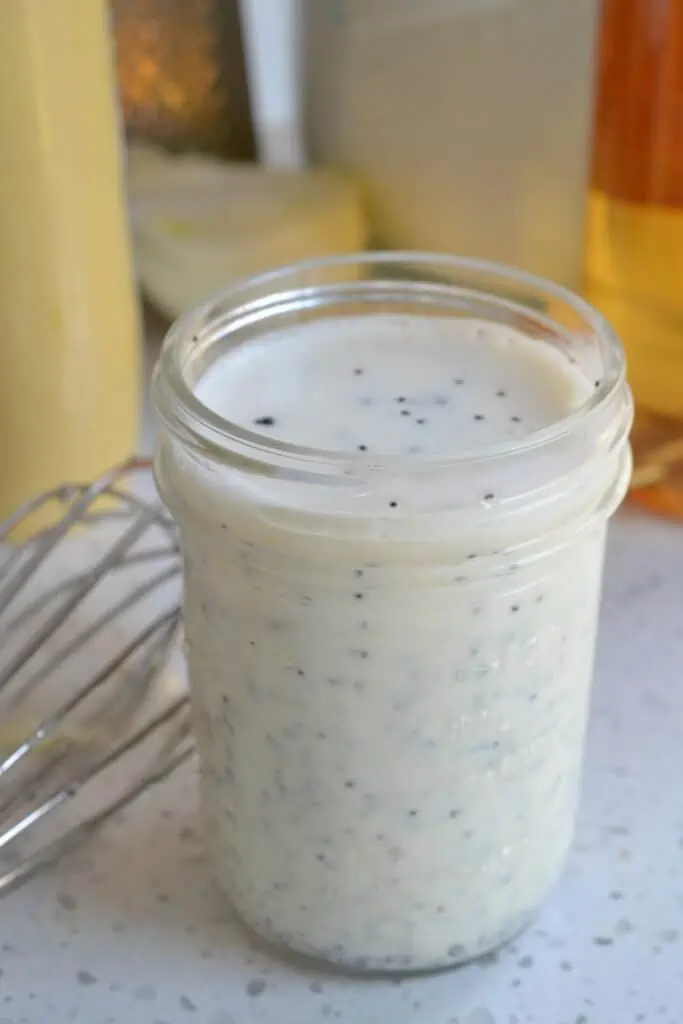 This creamy Homemade Poppy Seed Dressing brings six easy ingredients and five minutes of preparation time together in a delectable lightly sweetened dressing that is perfect for your spring and summer salads.