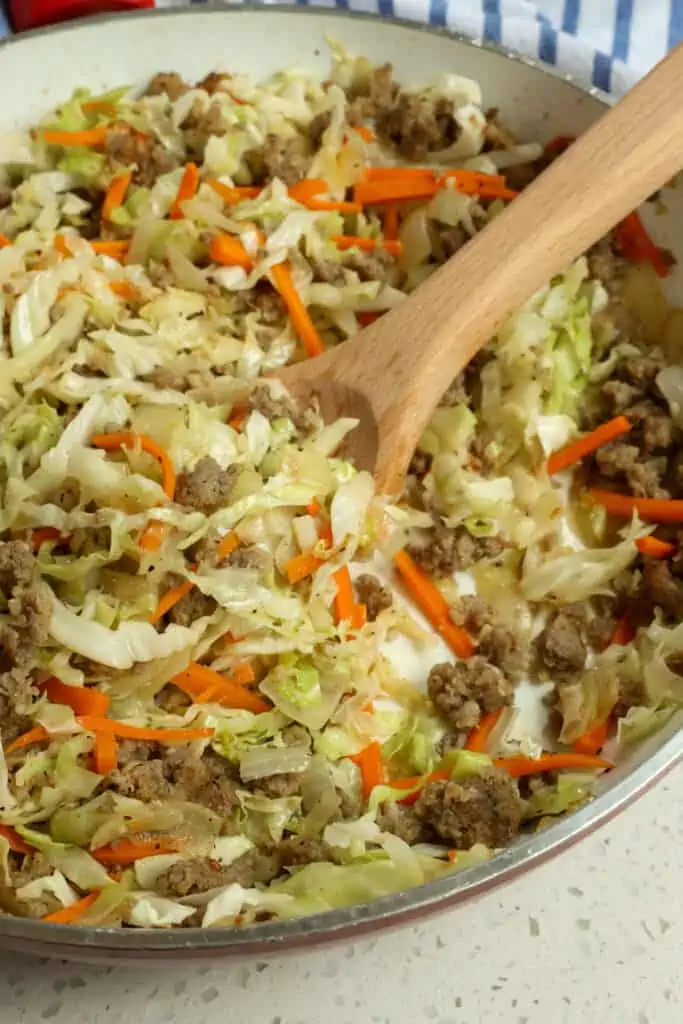 You can whip up this easy low carb Egg Roll in a Bowl recipe in fifteen minutes or less.