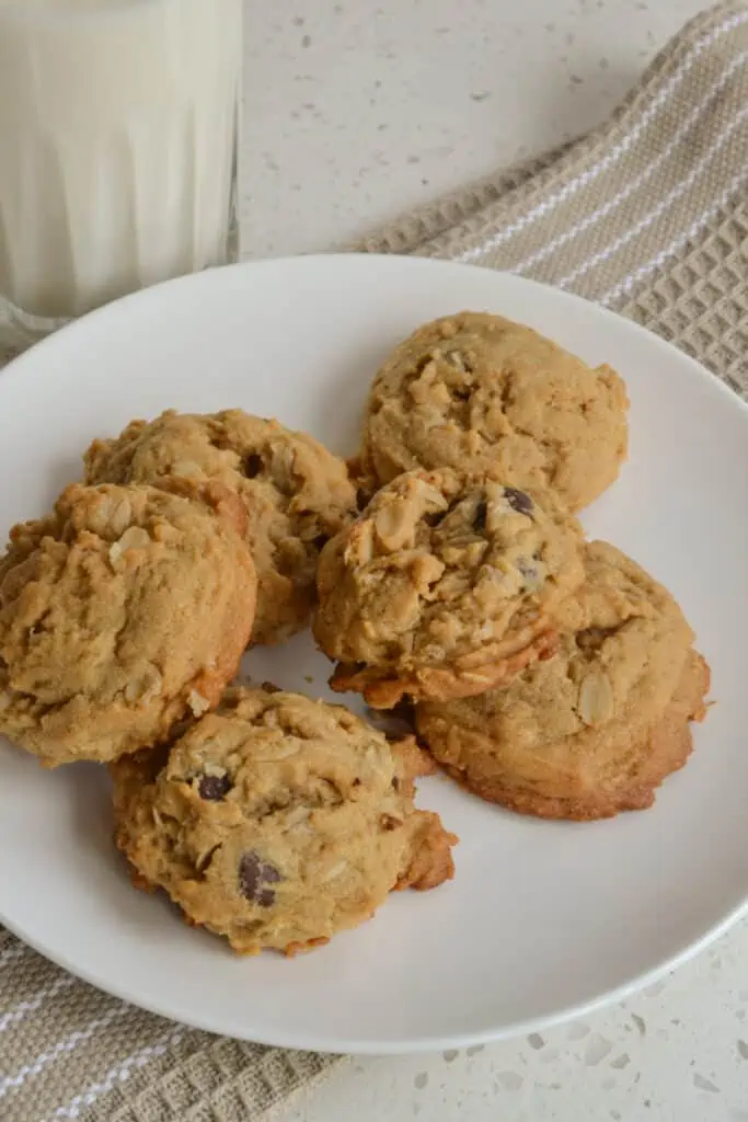 Easy to make delectable Peanut Butter Oatmeal Chocolate Chip Cookies.