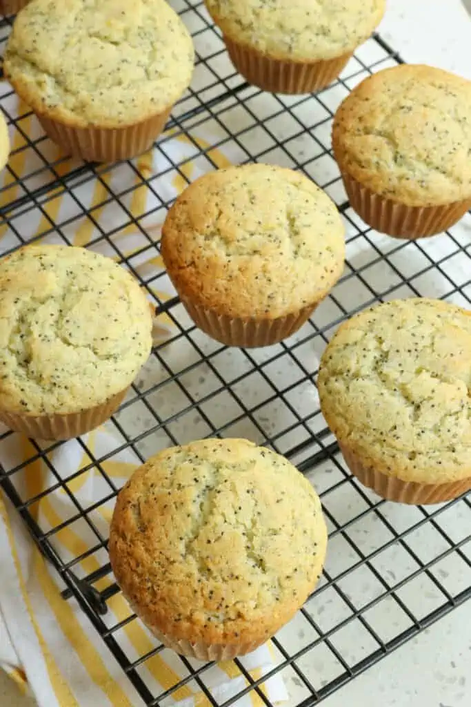 These bakery-style muffins are drizzled with a simple two-ingredient lemon glaze.