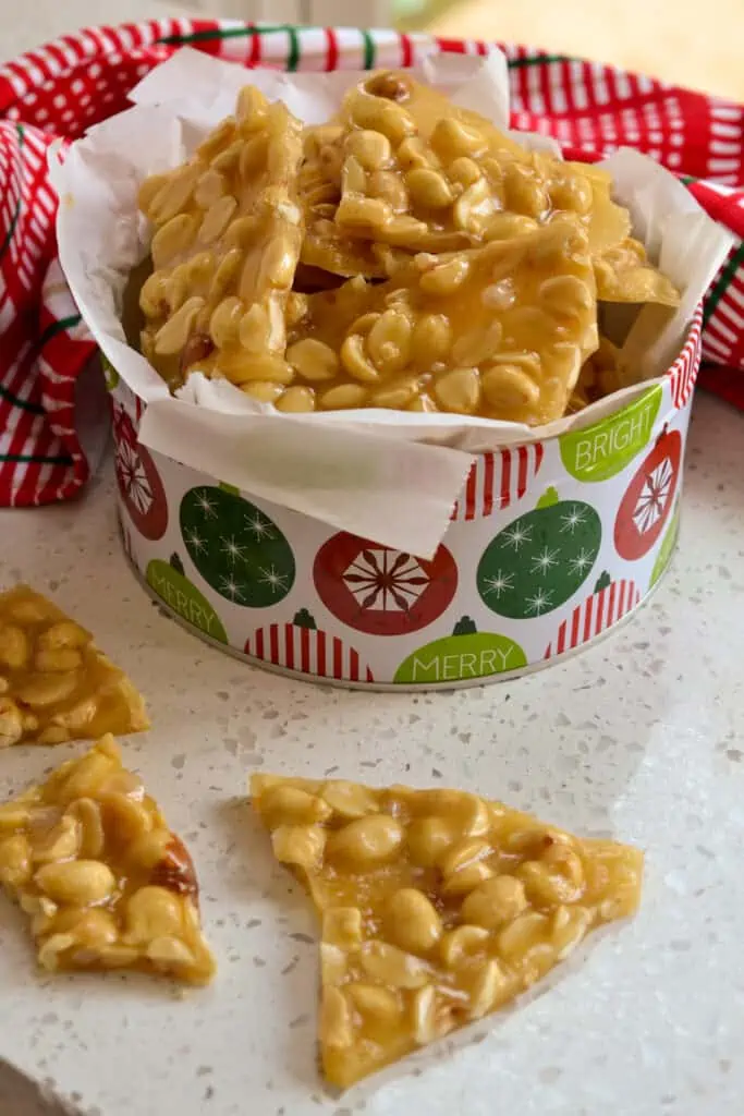 An easy-to-make old-fashioned peanut brittle recipe that comes together quickly right on your stovetop. Perfect for the holiday season. 