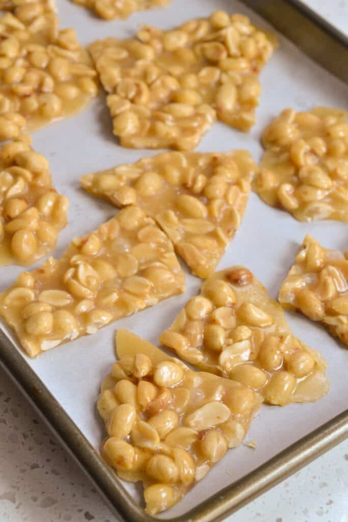Let the brittle cool at room temperature before breaking into pieces. 