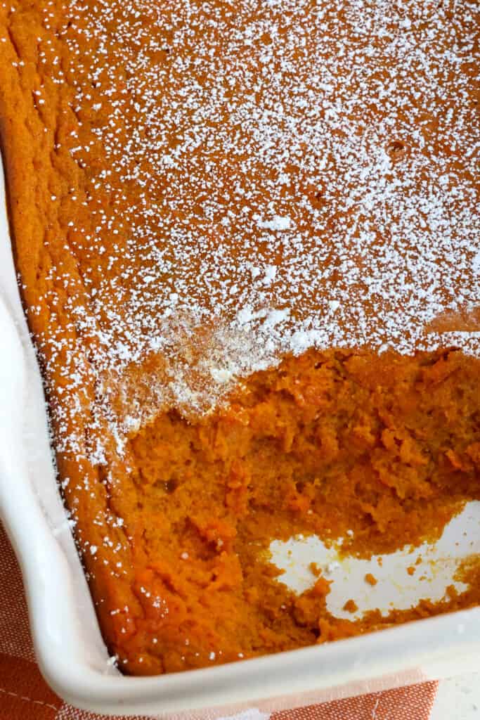 Carrot Souffle has a pudding-like texture that reminds me of the smooth custard texture and taste of pumpkin pie. 