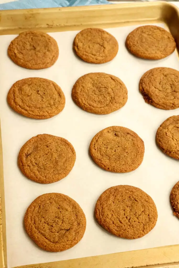 An old fashioned chewy Gingersnap cookie recipe seasoned with ginger, cinnamon, ginger, cloves, and a touch of black pepper. Before baking they are rolled in cinnamon sugar to give them a little more flavor and texture.