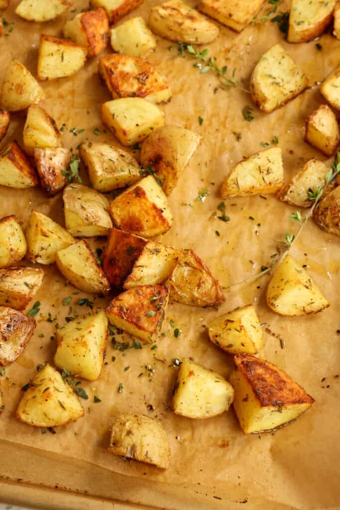 Roasted potatoes are a quick and easy side dish that pairs well with steak, roasted chicken, grilled pork, and fried fish. 