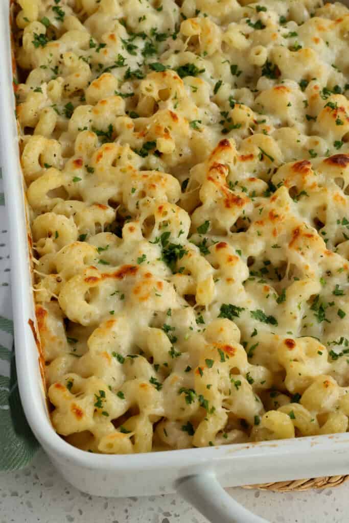 This Chicken Alfredo Bake Recipe comes together quickly using already-cooked rotisserie chicken, which can be picked up at most grocery stores or warehouse stores. 