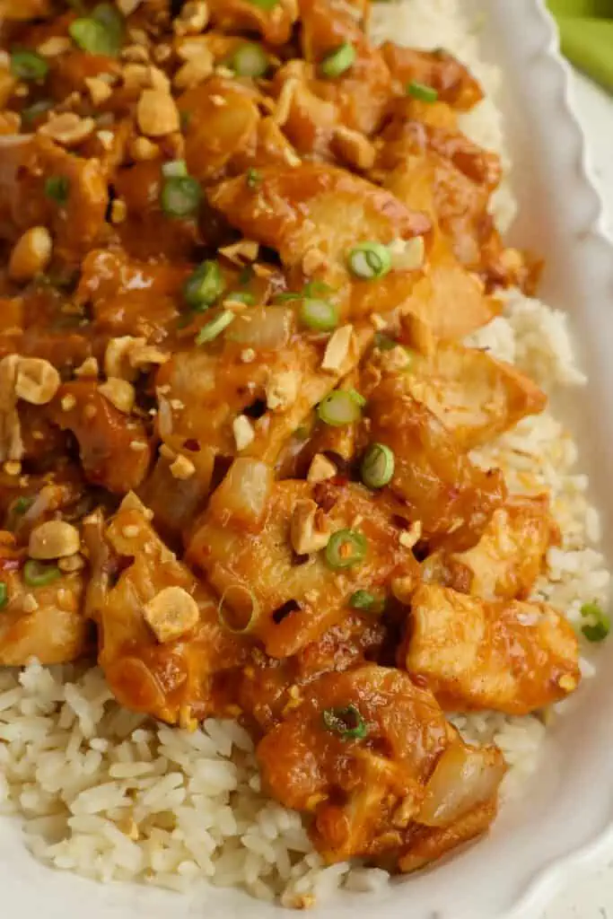 Serve Peanut Butter Chicken over long-grain white rice or Chinese noodles. 