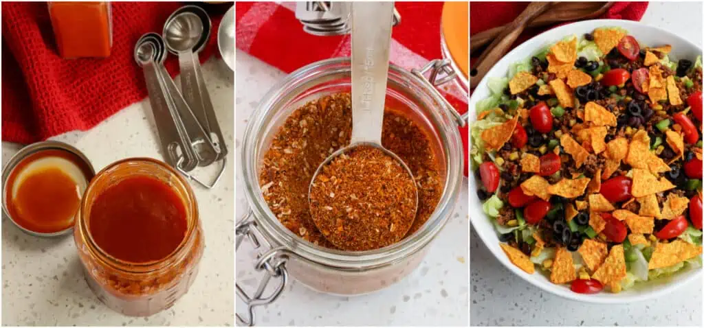 The steps to makeing Doritos taco salad.