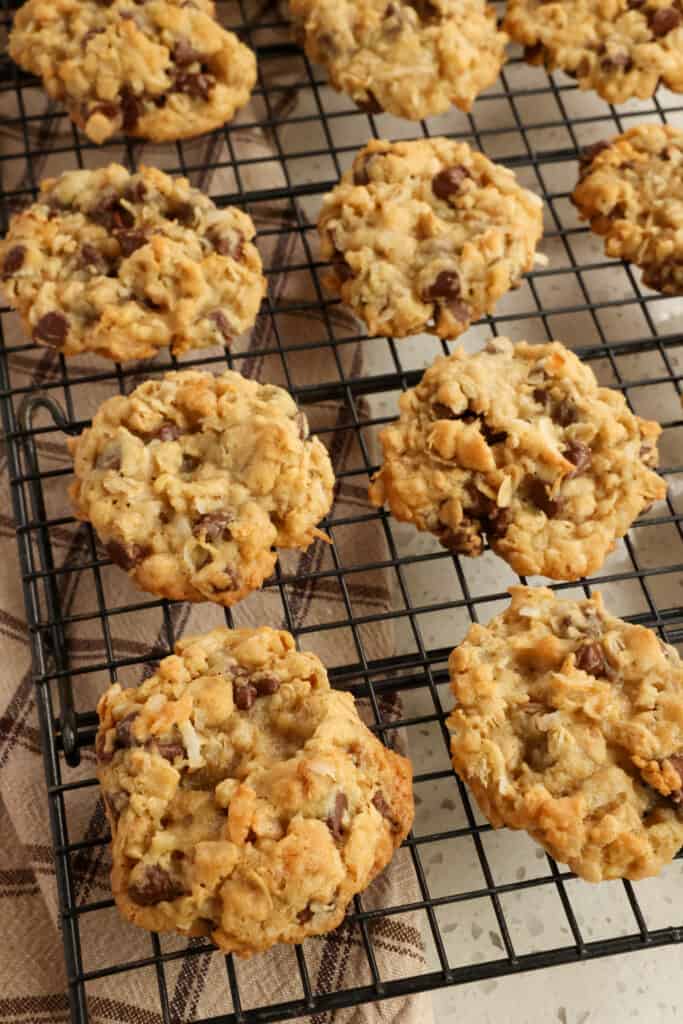These quick and easy Ranger Cookies are filled with a hodge-podge of flavors from rolled oats, toasted rice cereal, shredded coconut, and chocolate. 