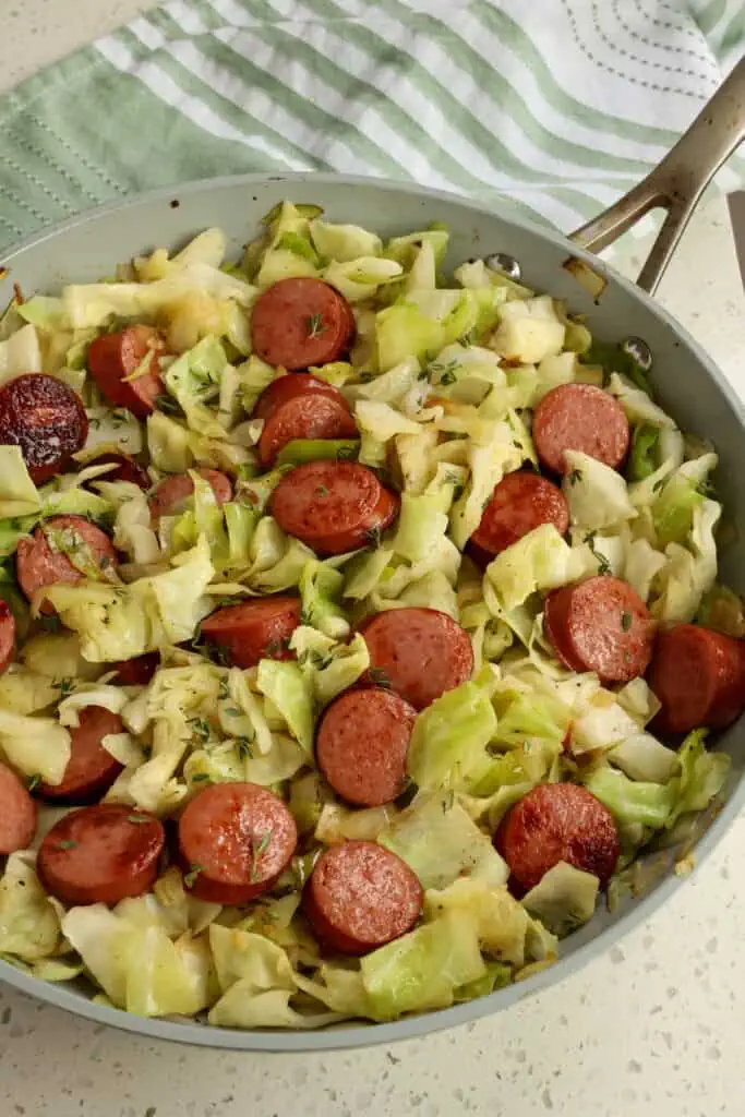 This quick and easy Cabbage and Sausage is made in one easy skillet in about twenty minutes. 