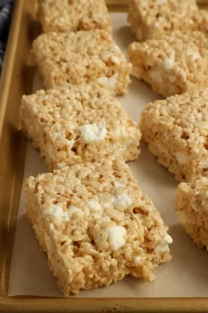 These are the best homemade Rice Krispie Treats with little bits of melted marshmallow and the perfect ratio of crispy rice cereal, butter, and marshmallow. 