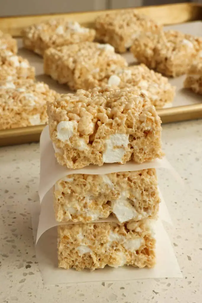 The best buttery Rice Krispie Treats with the perfect cereal-to-marshmallow ratio are quick and easy. They are perfect for parties, bake sales, and after school snacks. 