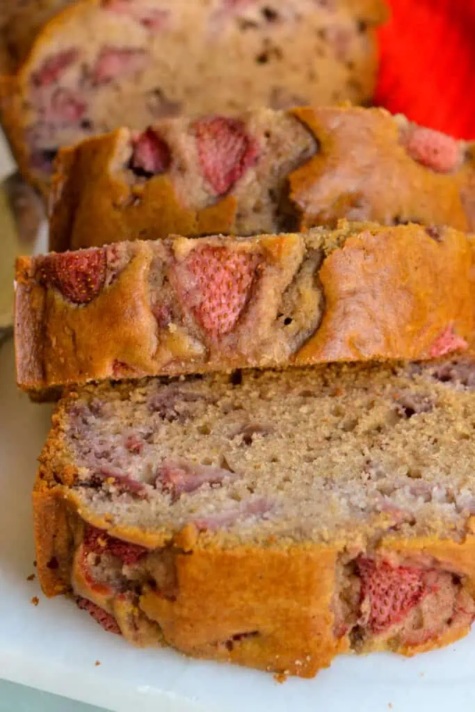 This delicious Strawberry Bread is full of plump juicy strawberries and a hint of cinnamon.  