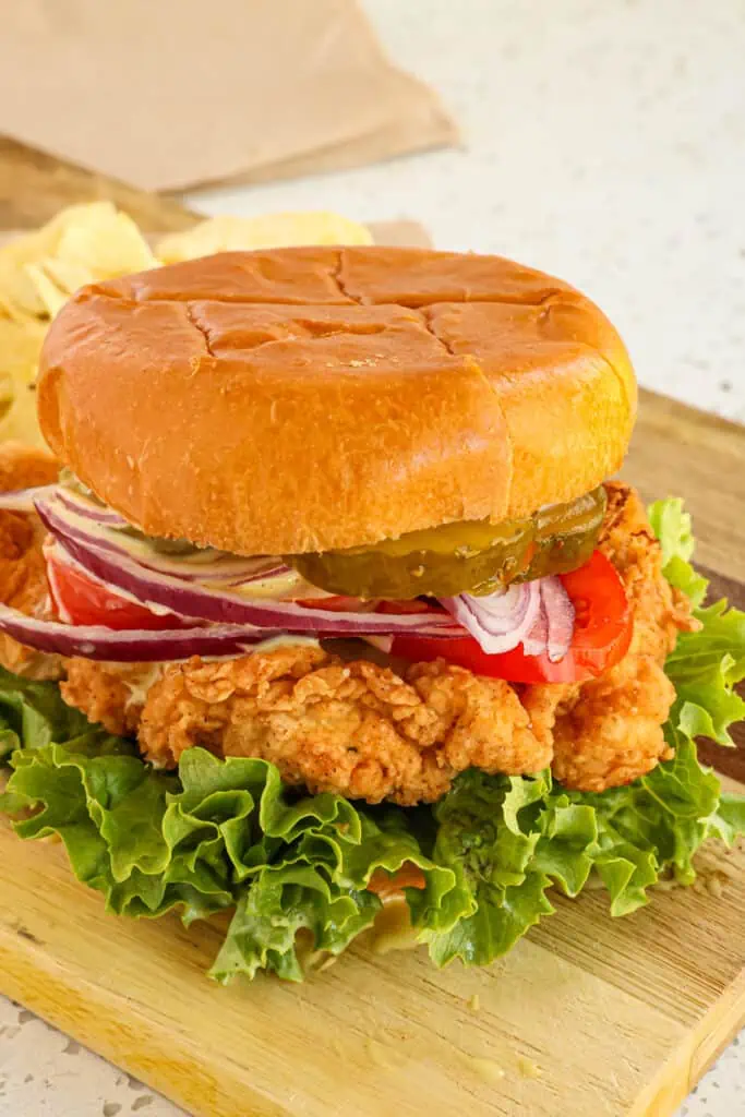 Crispy on the outside, juicy and tender on the inside, this Crispy Chicken Sandwich will rival any Popeyes, Chick-Fil-A, or din in restaurants chicken sandwich.
