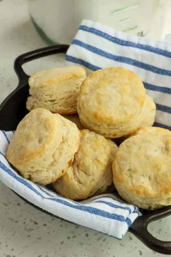 These flaky, buttery Homemade Biscuits are pure comfort food. Enjoy with sausage gravy, fresh jam, stews, soups, and apple butter. 